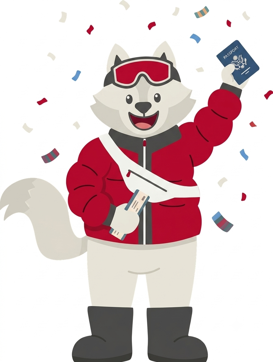 AI single: Lief celebrating with passport and ticket