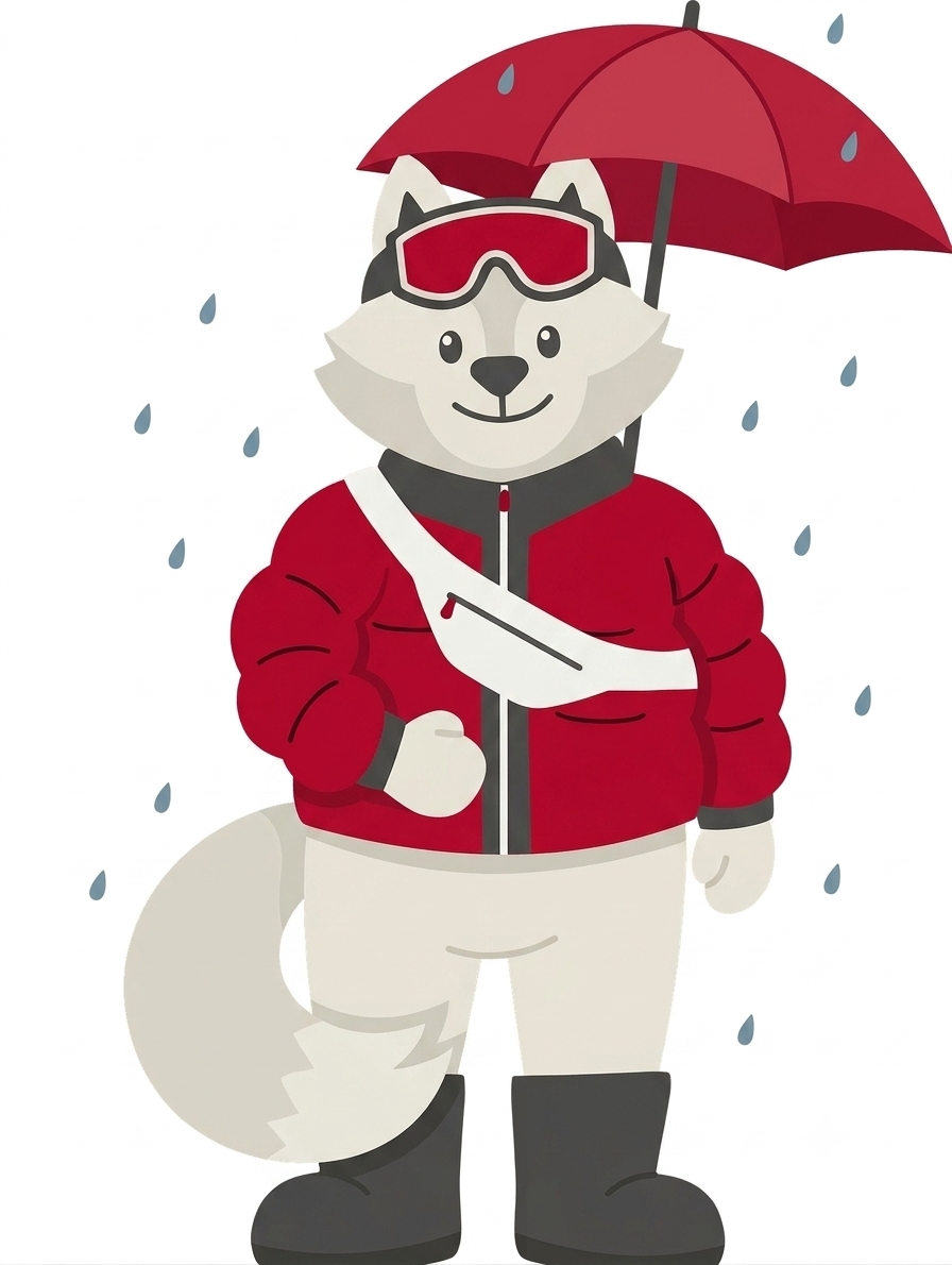 AI single: Lief under a red umbrella in light drizzle