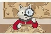 AI scene study: Lief examining a map with magnifier